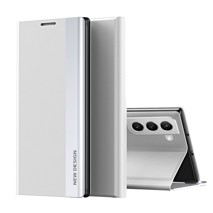 For Samsung Galaxy S22 5G Side Electroplated Magnetic Ultra-Thin Horizontal Flip Leather Case with Holder