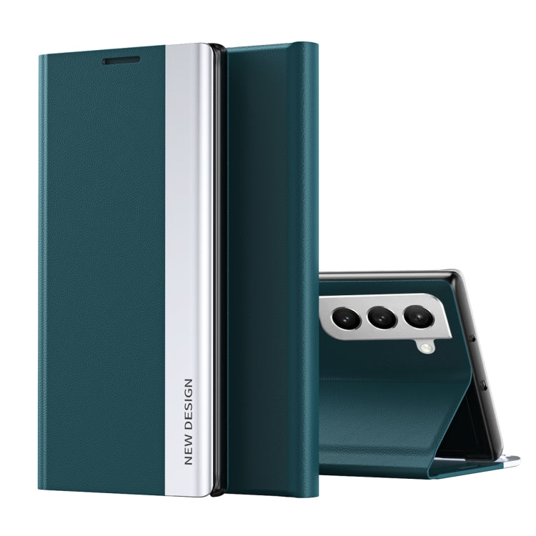 For Samsung Galaxy S22 5G Side Electroplated Magnetic Ultra-Thin Horizontal Flip Leather Case with Holder