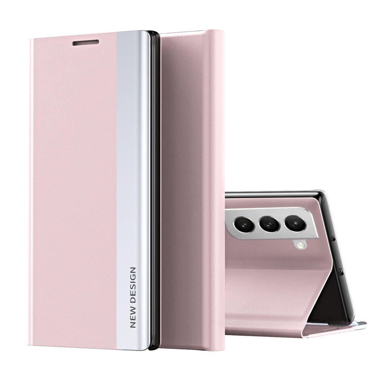 For Samsung Galaxy S22 5G Side Electroplated Magnetic Ultra-Thin Horizontal Flip Leather Case with Holder