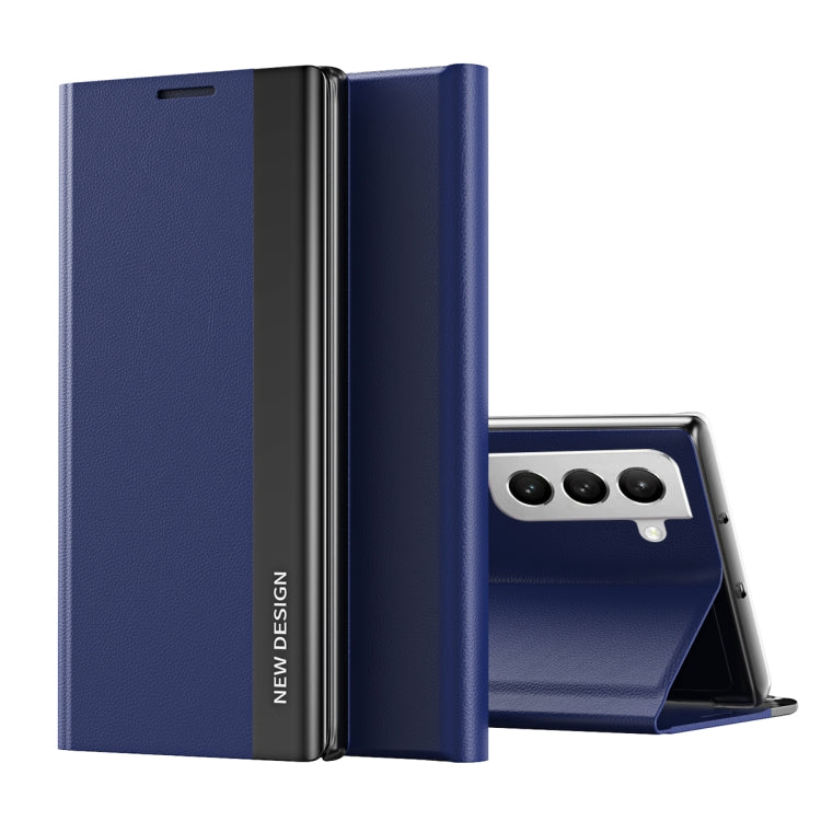 For Samsung Galaxy S22 5G Side Electroplated Magnetic Ultra-Thin Horizontal Flip Leather Case with Holder