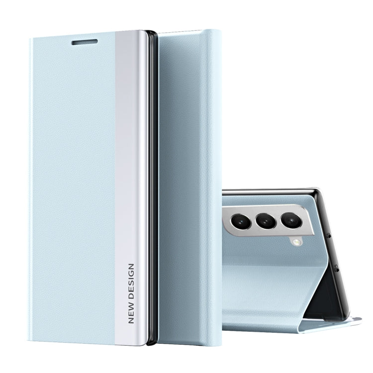 For Samsung Galaxy S22 5G Side Electroplated Magnetic Ultra-Thin Horizontal Flip Leather Case with Holder