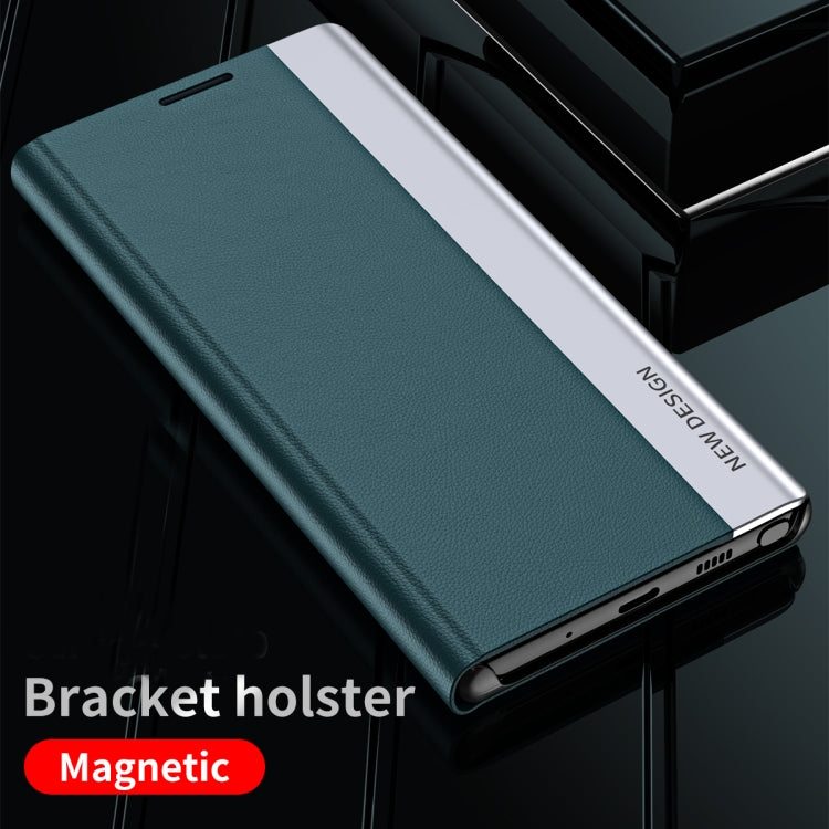 For Samsung Galaxy S22 5G Side Electroplated Magnetic Ultra-Thin Horizontal Flip Leather Case with Holder