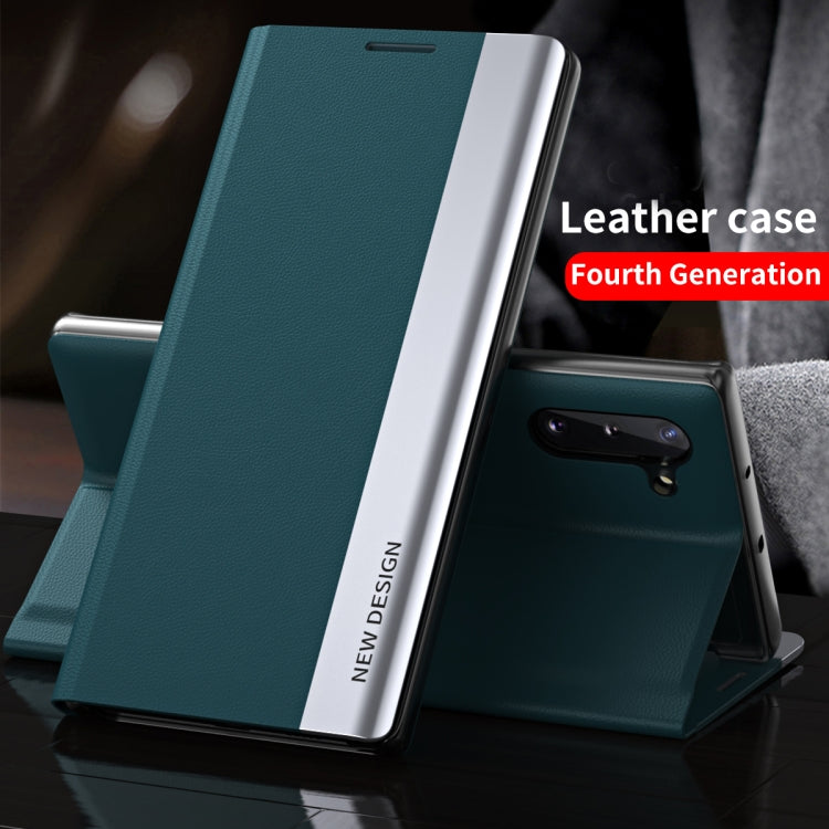 For Samsung Galaxy S22 5G Side Electroplated Magnetic Ultra-Thin Horizontal Flip Leather Case with Holder