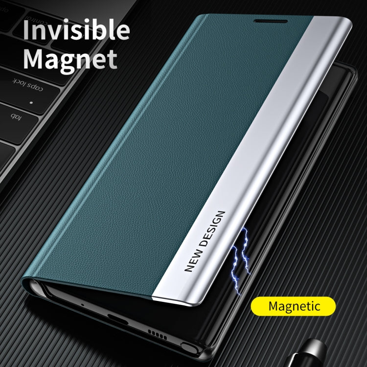 For Samsung Galaxy S22 5G Side Electroplated Magnetic Ultra-Thin Horizontal Flip Leather Case with Holder