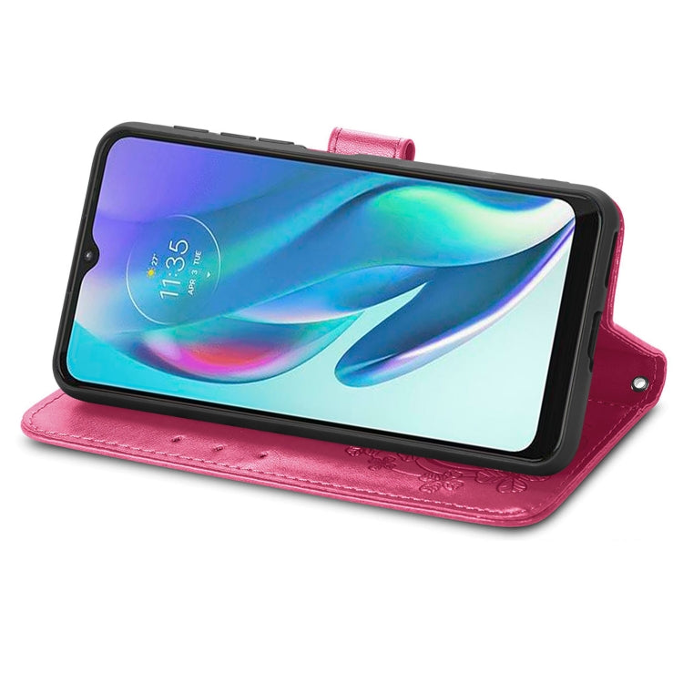 For Motorola Moto G50 5G Four-leaf Clasp Embossed Leather Case with Lanyard & Card Slot & Wallet & Holder