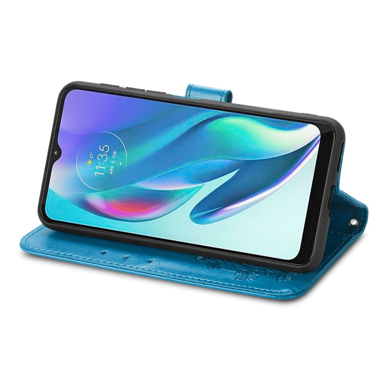 For Motorola Moto G50 5G Four-leaf Clasp Embossed Leather Case with Lanyard & Card Slot & Wallet & Holder