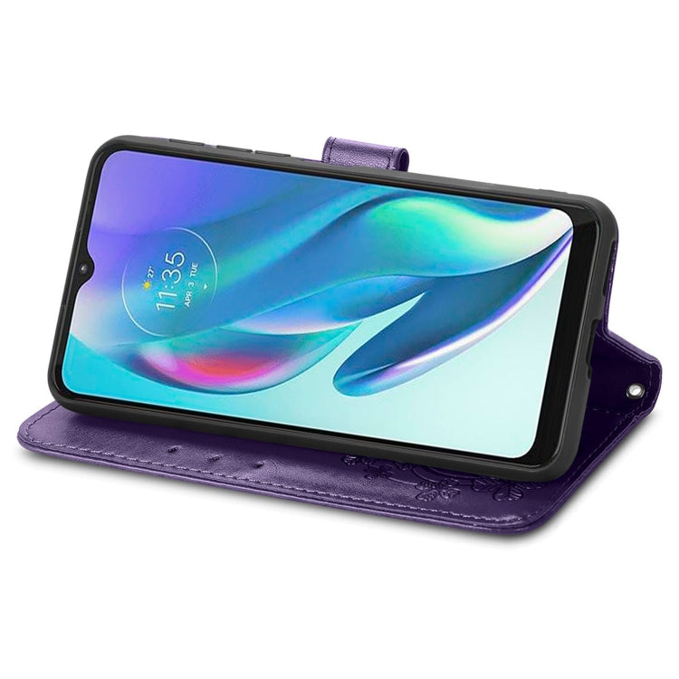 For Motorola Moto G50 5G Four-leaf Clasp Embossed Leather Case with Lanyard & Card Slot & Wallet & Holder