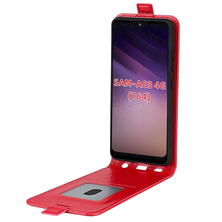 For Samsung Galaxy A03 166mm R64 Texture Vertical Flip Leather Case with Card Slots & Photo Frame