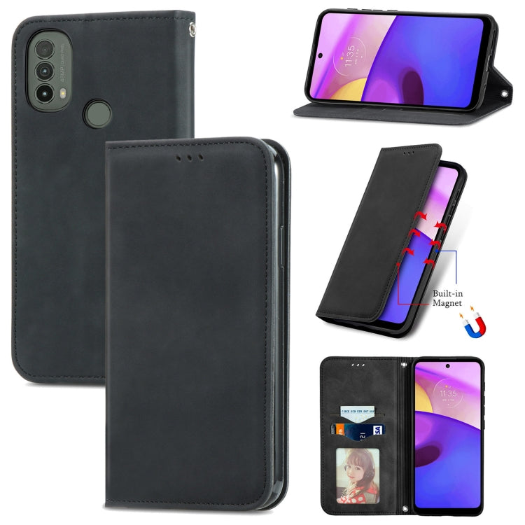 For Motorola Moto E40 Retro Skin Feel Magnetic Horizontal Flip Leather Case