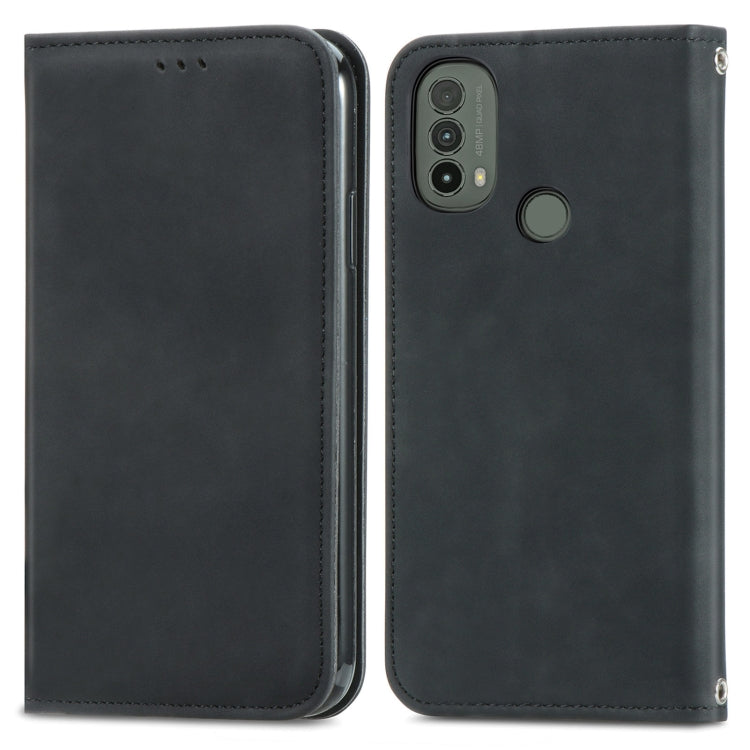For Motorola Moto E40 Retro Skin Feel Magnetic Horizontal Flip Leather Case