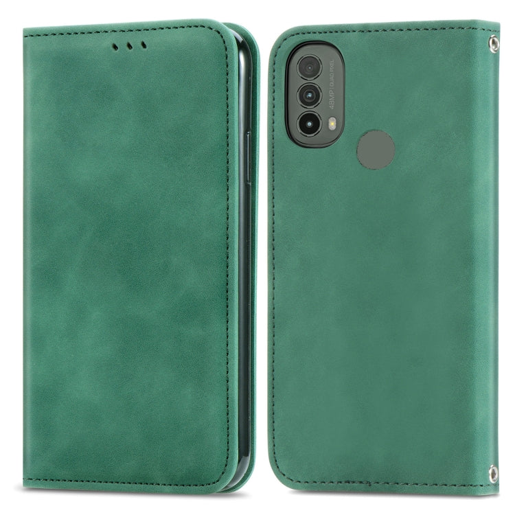 For Motorola Moto E40 Retro Skin Feel Magnetic Horizontal Flip Leather Case