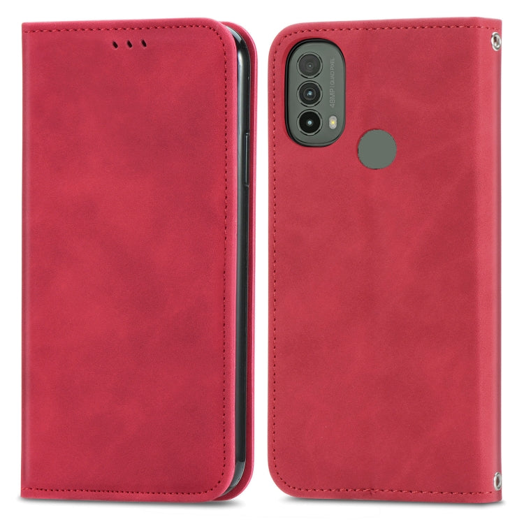 For Motorola Moto E40 Retro Skin Feel Magnetic Horizontal Flip Leather Case