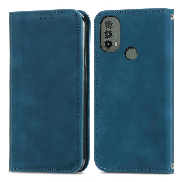 For Motorola Moto E40 Retro Skin Feel Magnetic Horizontal Flip Leather Case