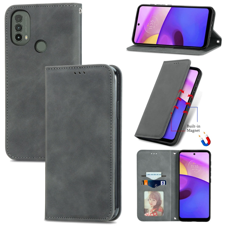 For Motorola Moto E40 Retro Skin Feel Magnetic Horizontal Flip Leather Case