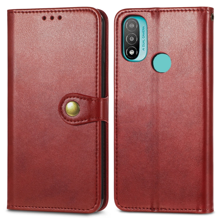 For Motorola Moto E20 Retro Solid Color Buckle Leather Phone Case