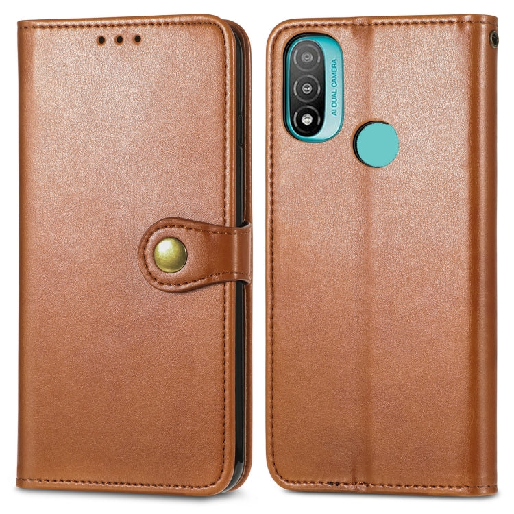 For Motorola Moto E20 Retro Solid Color Buckle Leather Phone Case