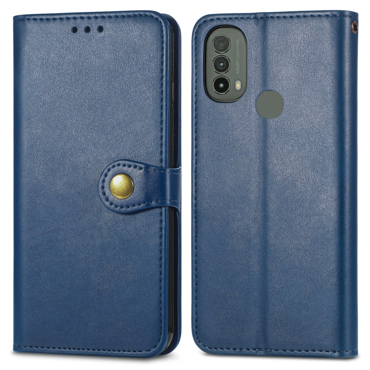 For Motorola Moto E40 Retro Solid Color Buckle Leather Phone Case
