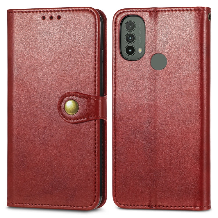 For Motorola Moto E40 Retro Solid Color Buckle Leather Phone Case