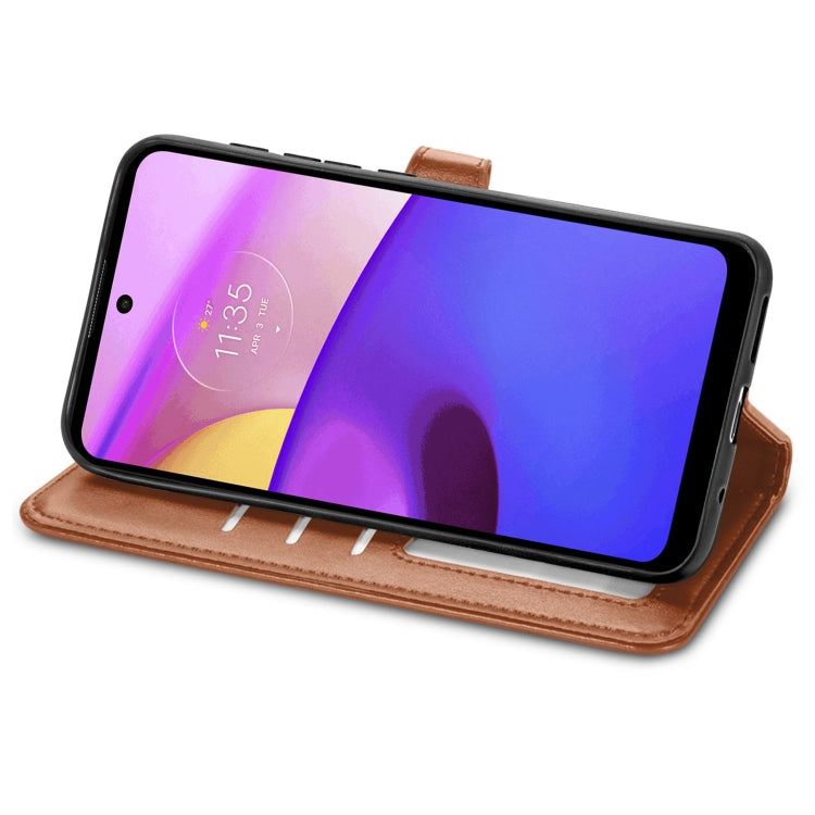 For Motorola Moto E40 Retro Solid Color Buckle Leather Phone Case