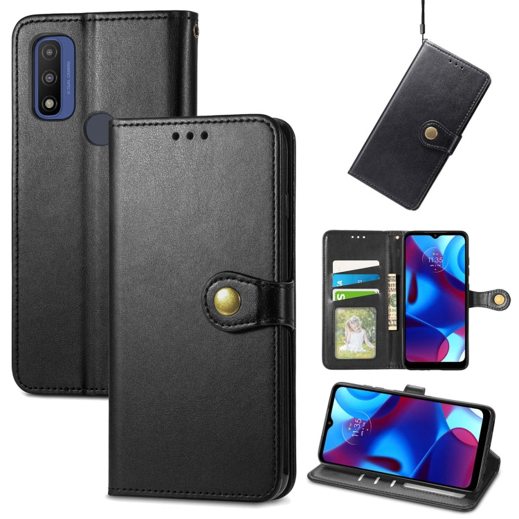 For Motorola Moto G Pure Retro Solid Color Buckle Leather Phone Case