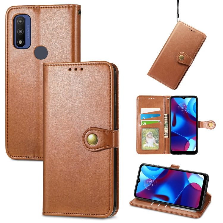 For Motorola Moto G Pure Retro Solid Color Buckle Leather Phone Case