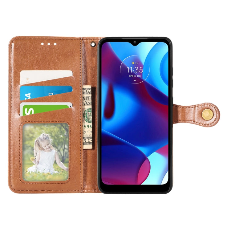 For Motorola Moto G Pure Retro Solid Color Buckle Leather Phone Case