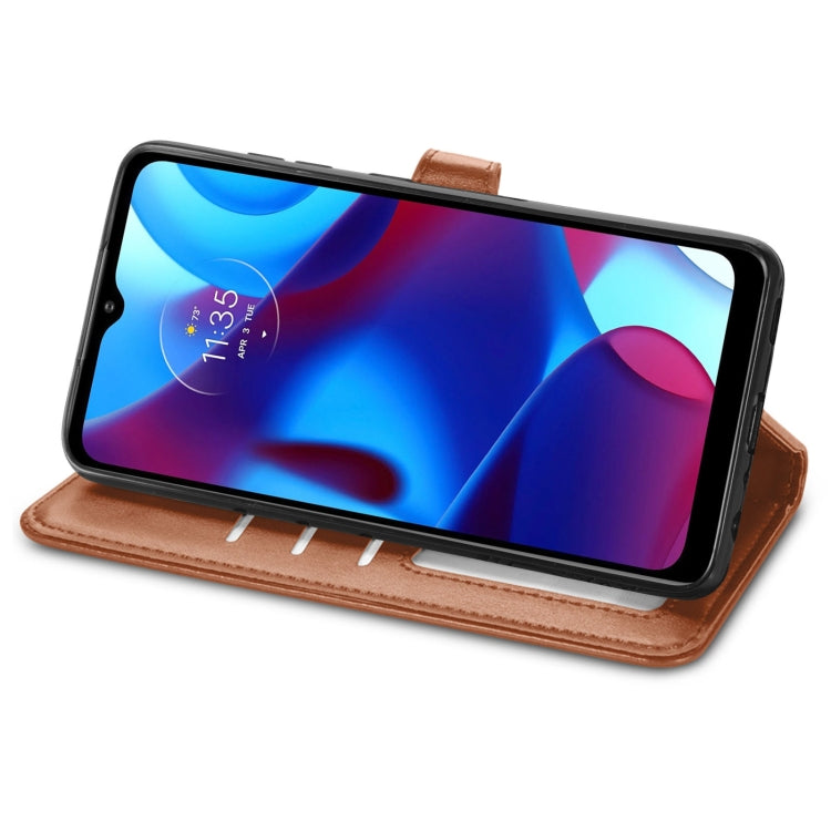 For Motorola Moto G Pure Retro Solid Color Buckle Leather Phone Case