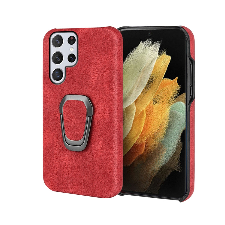 Ring Holder PU Phone Case For Samsung Galaxy S22 Ultra 5G