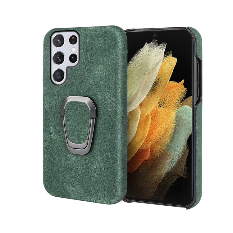 Ring Holder PU Phone Case For Samsung Galaxy S22 Ultra 5G