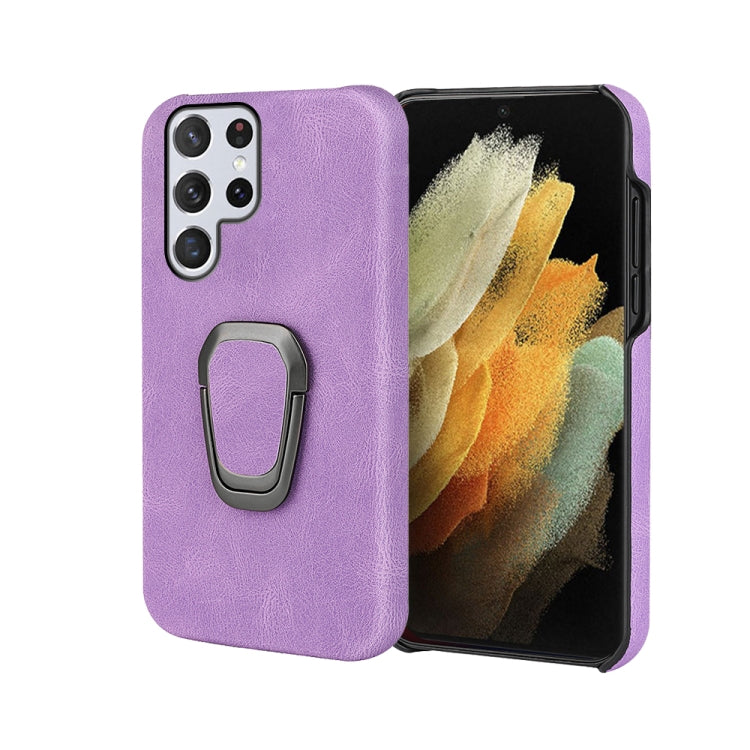 Ring Holder PU Phone Case For Samsung Galaxy S22 Ultra 5G