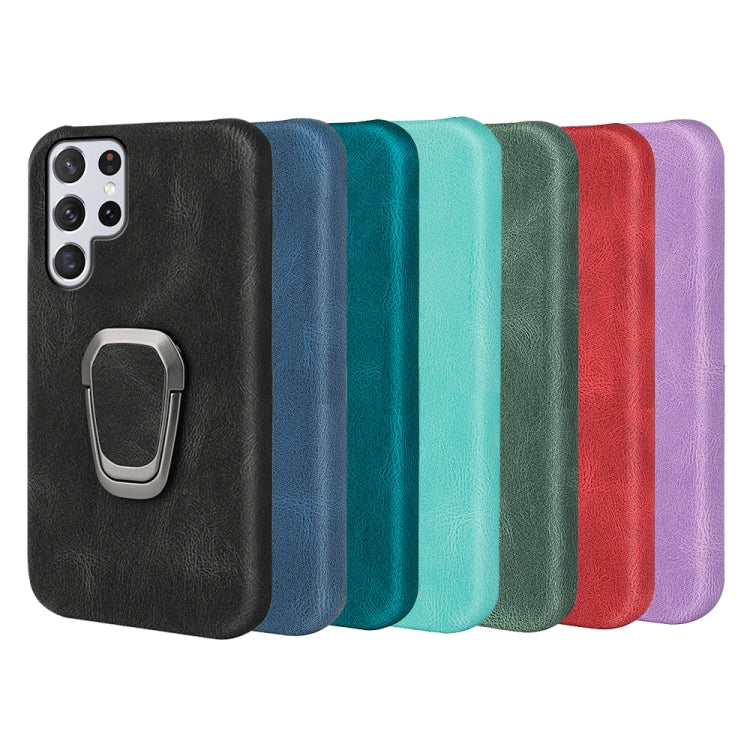Ring Holder PU Phone Case For Samsung Galaxy S22 Ultra 5G