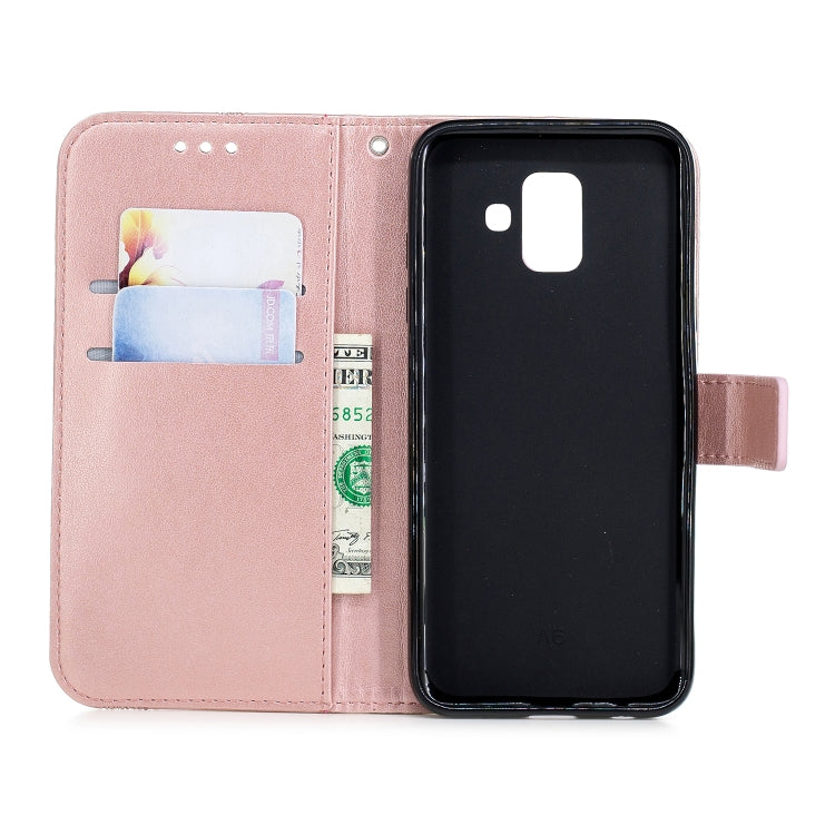 Diamond Encrusted Butterflies Love Flowers Pattern Horizontal Flip Leather Case for Galaxy A6 (2018)  , with Holder & Card Slots & Wallet & Lanyard