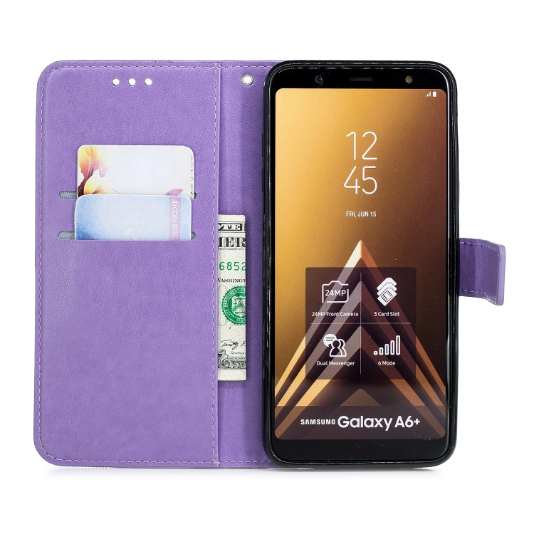 Diamond Encrusted Butterflies Love Flowers Pattern Horizontal Flip Leather Case for Galaxy A6 Plus (2018) , with Holder & Card Slots & Wallet & Lanyard