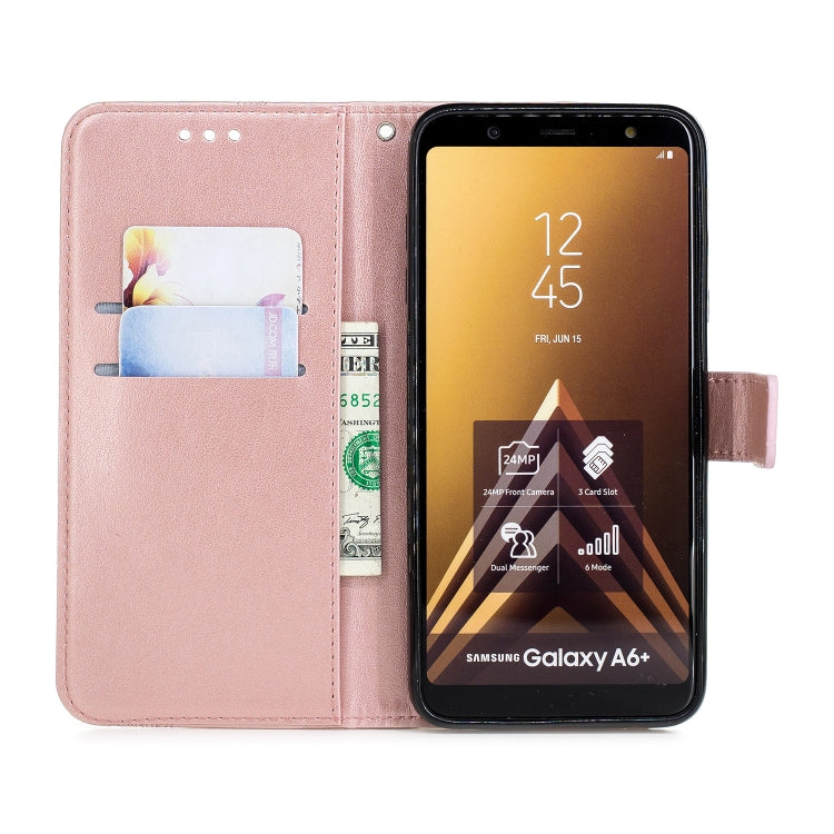 Diamond Encrusted Butterflies Love Flowers Pattern Horizontal Flip Leather Case for Galaxy A6 Plus (2018) , with Holder & Card Slots & Wallet & Lanyard
