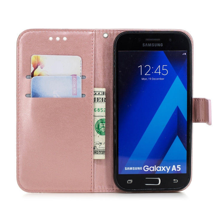 Diamond Encrusted Butterflies Love Flowers Pattern Horizontal Flip Leather Case for Galaxy A5 (2017) / A520 ,with Holder & Card Slots & Wallet & Lanyard