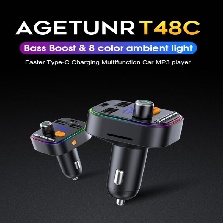 T48C Car Bluetooth 5.0 Fm Transmitter Kit MP3 Modulator Dual USB with Type-C