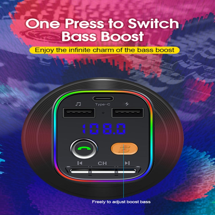 T48C Car Bluetooth 5.0 Fm Transmitter Kit MP3 Modulator Dual USB with Type-C