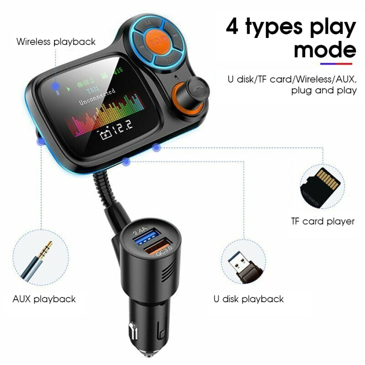 T831 Bluetooth 5.0 Car FM Transmitter Colorful Adapter Car MP3 Player