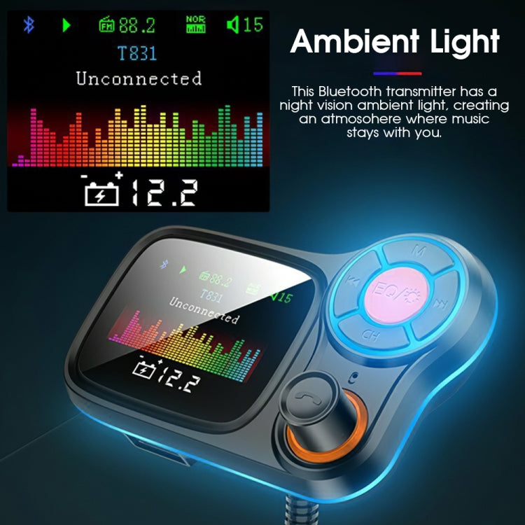 T831 Bluetooth 5.0 Car FM Transmitter Colorful Adapter Car MP3 Player