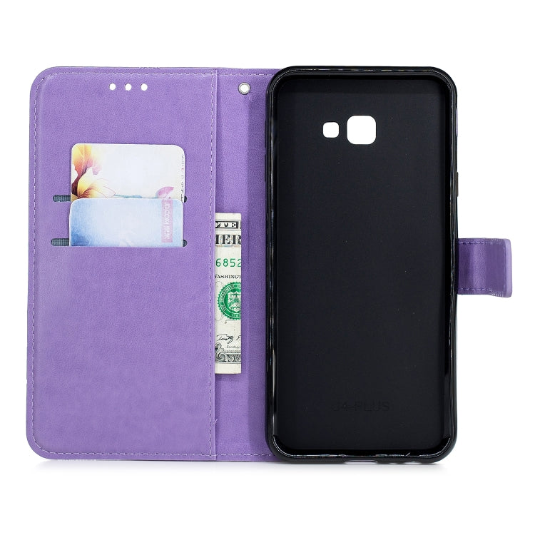 Diamond Encrusted Butterflies Love Flowers Pattern Horizontal Flip Leather Case for Galaxy J4 Plus , with Holder & Card Slots & Wallet & Lanyard