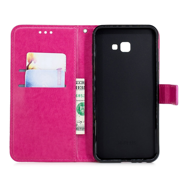 Diamond Encrusted Butterflies Love Flowers Pattern Horizontal Flip Leather Case for Galaxy J4 Plus , with Holder & Card Slots & Wallet & Lanyard