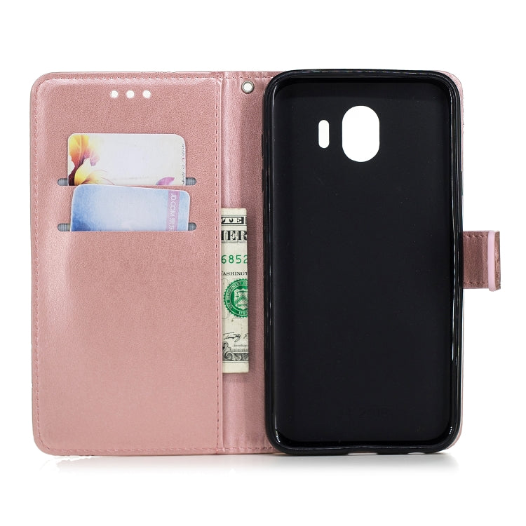 Diamond Encrusted Butterflies Love Flowers Pattern Horizontal Flip Leather Case for Galaxy J4 2018 (EU Version) , with Holder & Card Slots & Wallet & Lanyard