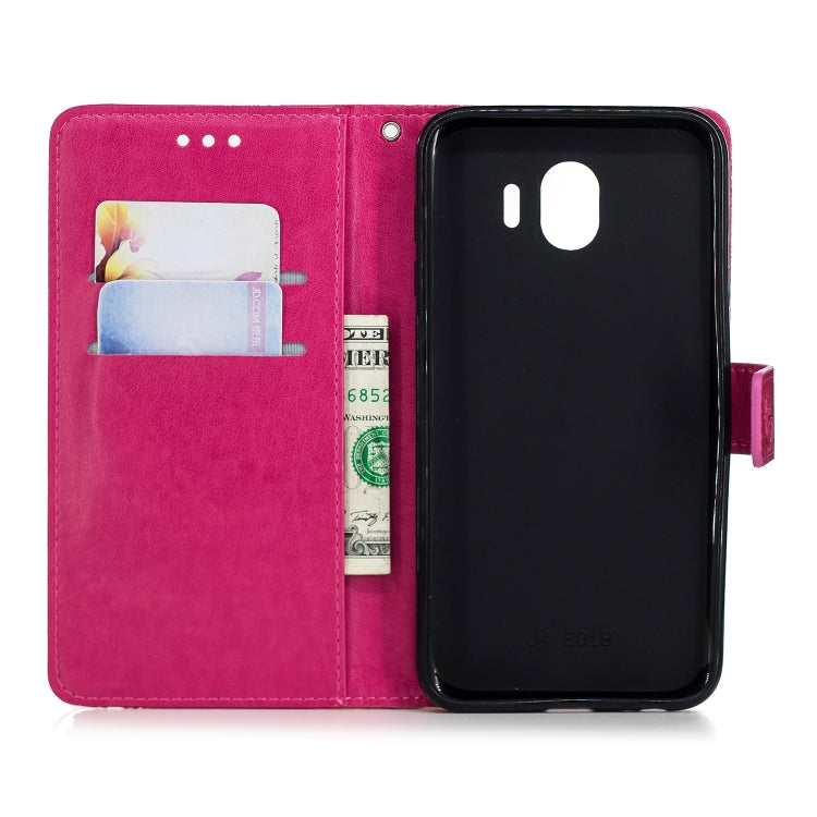 Diamond Encrusted Butterflies Love Flowers Pattern Horizontal Flip Leather Case for Galaxy J4 2018 (EU Version) , with Holder & Card Slots & Wallet & Lanyard