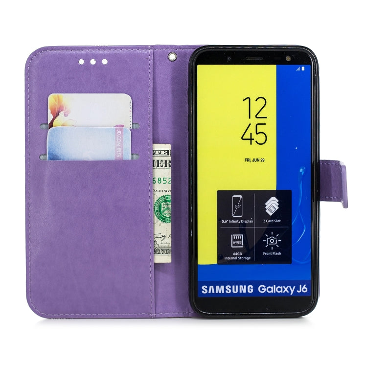 Diamond Encrusted Butterflies Love Flowers Pattern Horizontal Flip Leather Case for Galaxy J6 2018 (EU Version) , with Holder & Card Slots & Wallet & Lanyard
