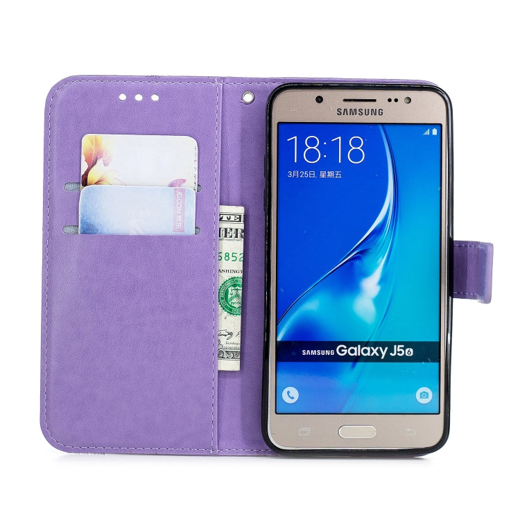 Diamond Encrusted Butterflies Love Flowers Pattern Horizontal Flip Leather Case for Galaxy J5 (2016) / J510 , with Holder & Card Slots & Wallet & Lanyard