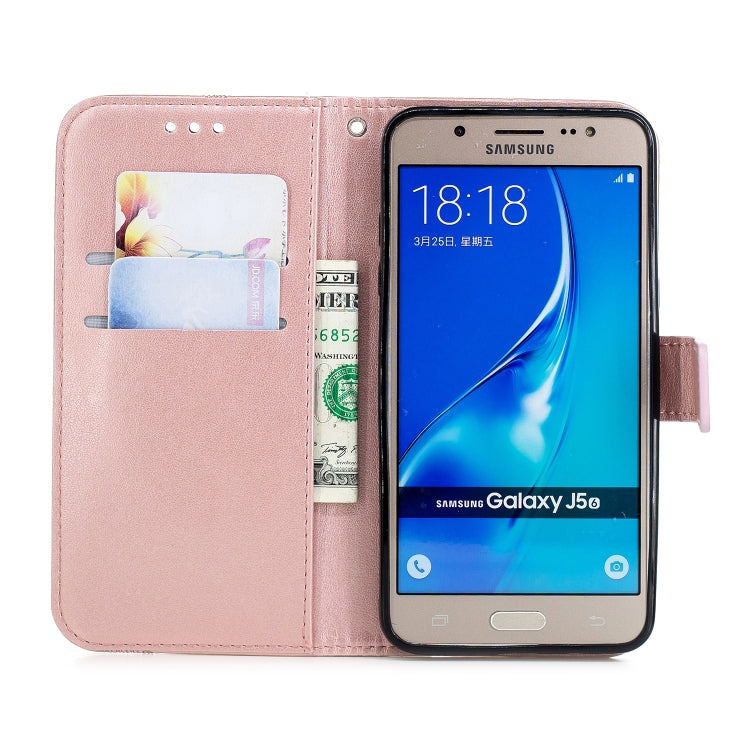 Diamond Encrusted Butterflies Love Flowers Pattern Horizontal Flip Leather Case for Galaxy J5 (2016) / J510 , with Holder & Card Slots & Wallet & Lanyard