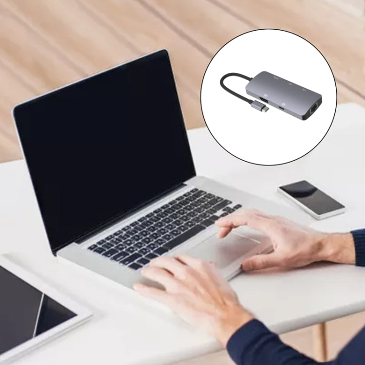 UC910 6-in-1 Type-C to HD+PD3.0+RJ45+USB3.0+USB2.0 x 2 Hub Adapter