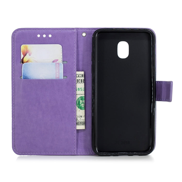 Diamond Encrusted Butterflies Love Flowers Pattern Horizontal Flip Leather Case for Galaxy J3 (2018) , with Holder & Card Slots & Wallet & Lanyard
