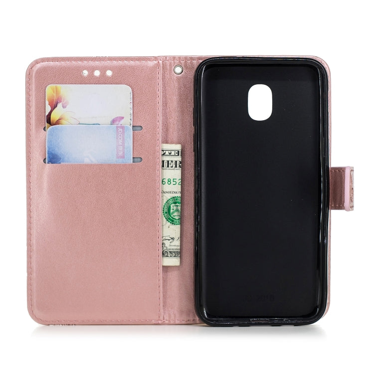 Diamond Encrusted Butterflies Love Flowers Pattern Horizontal Flip Leather Case for Galaxy J3 (2018) , with Holder & Card Slots & Wallet & Lanyard