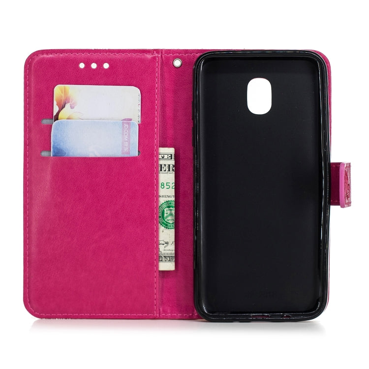 Diamond Encrusted Butterflies Love Flowers Pattern Horizontal Flip Leather Case for Galaxy J3 (2018) , with Holder & Card Slots & Wallet & Lanyard